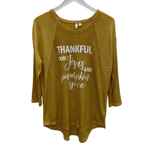 Cato Gold Knit Top Thankful For Jesus And Pumpkin Spice Size Medium - Picture 1 of 9